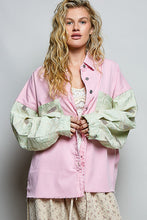 Load image into Gallery viewer, POL Stiped Twill Top with Crochet Embroidery in Pink Stripe Multi
