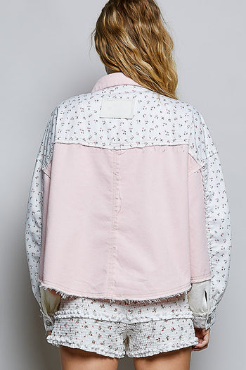 POL Contrasting Panel Jacket in Blush Multi