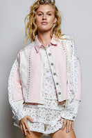POL Contrasting Panel Jacket in Blush Multi