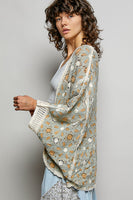 POL Open Front Floral Crochet Dolman Cardigan in Sage Multi
