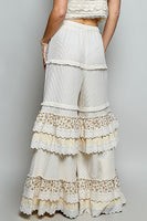 POL Thermal Knit Ruffle Tiered Pants in Cream
