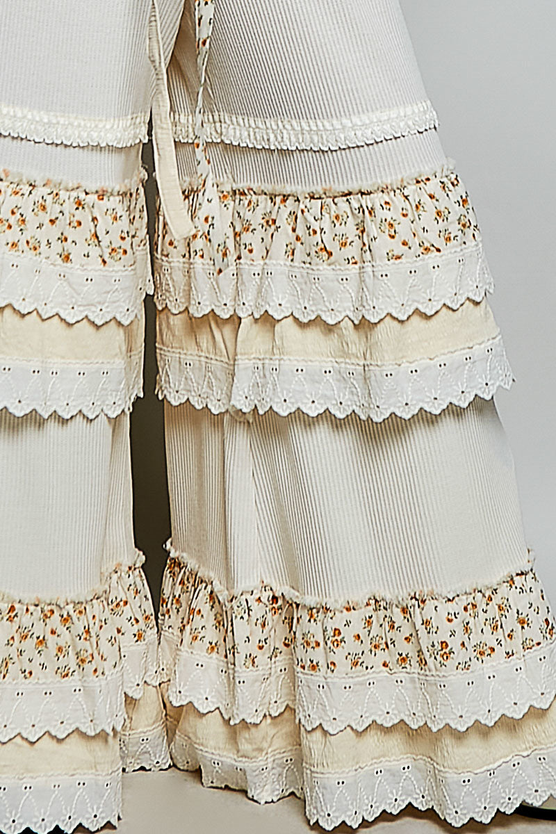POL Thermal Knit Ruffle Tiered Pants in Cream – June Adel