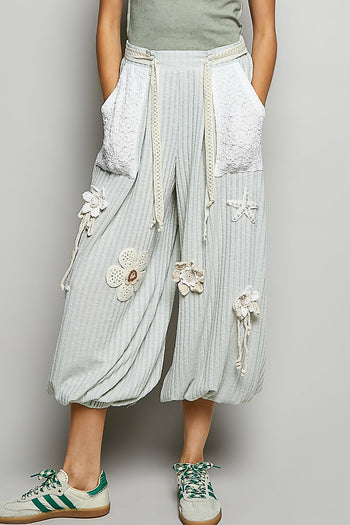 POL Knit Pants with Crochet Patch Details in Mint ON ORDER