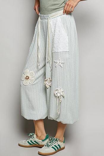 POL Knit Pants with Crochet Patch Details in Mint ON ORDER
