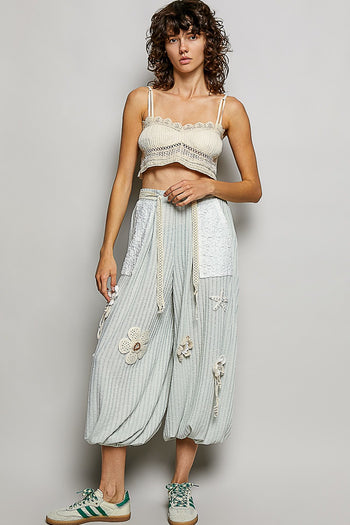 POL Knit Pants with Crochet Patch Details in Mint ON ORDER
