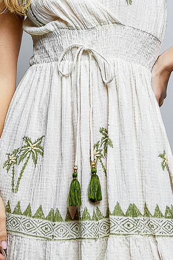 POL Palm Tree Print Mini Dress in Natural