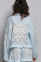POL Floral Print Gauze and Lace Jacket in Sky Blue Floral ON ORDER