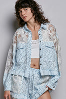 POL Floral Print Gauze and Lace Jacket in Sky Blue Floral ON ORDER