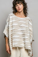 POL OVERSIZED Contrasting Textured Stripe Top in Natural Multi