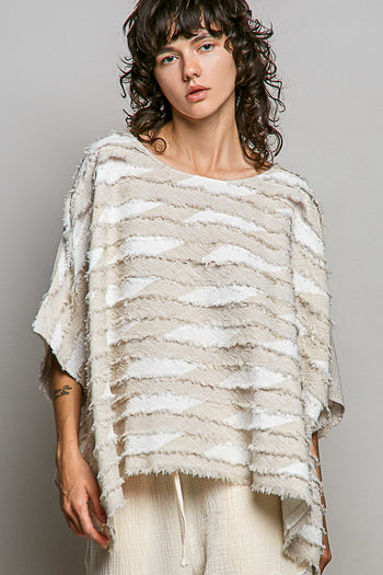 POL OVERSIZED Contrasting Textured Stripe Top in Natural Multi