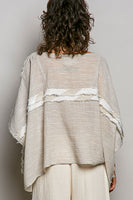 POL OVERSIZED Contrasting Textured Stripe Top in Natural Multi