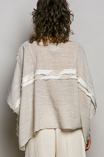 POL OVERSIZED Contrasting Textured Stripe Top in Natural Multi