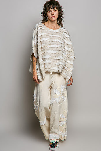 POL OVERSIZED Contrasting Textured Stripe Top in Natural Multi