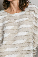 POL OVERSIZED Contrasting Textured Stripe Top in Natural Multi