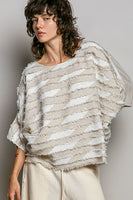 POL OVERSIZED Contrasting Textured Stripe Top in Natural Multi