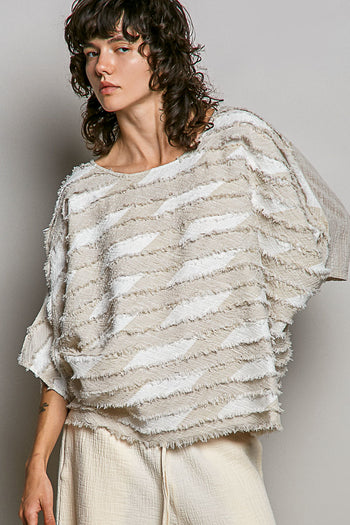 POL OVERSIZED Contrasting Textured Stripe Top in Natural Multi