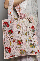POL Striped Trim Quilted Tote Bag in Sand