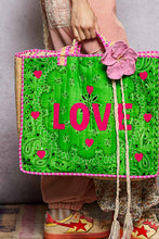 Load image into Gallery viewer, POL Quilted LOVE Tote in Green Multi
