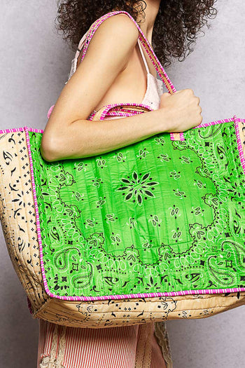 POL Quilted LOVE Tote in Green Multi