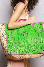 Load image into Gallery viewer, POL Quilted LOVE Tote in Green Multi
