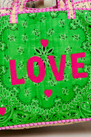 POL Quilted LOVE Tote in Green Multi