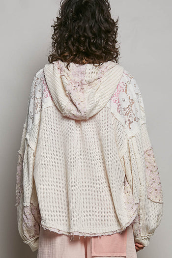 POL Floral Patchwork Balloon Sleeve Top in Natural/Pink