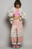 POL Floral Patchwork Balloon Sleeve Top in Natural/Pink
