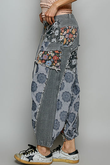POL Mixed Patchwork Joggers in Black