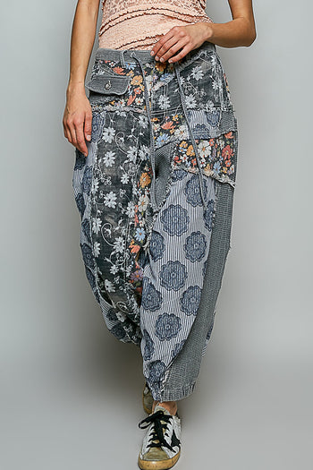 POL Mixed Patchwork Joggers in Black