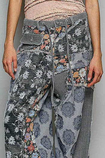 POL Mixed Patchwork Joggers in Black