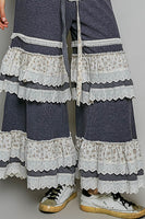 POL Thermal Knit Ruffle Tiered Pants in Charcoal