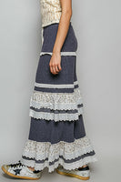 POL Thermal Knit Ruffle Tiered Pants in Charcoal