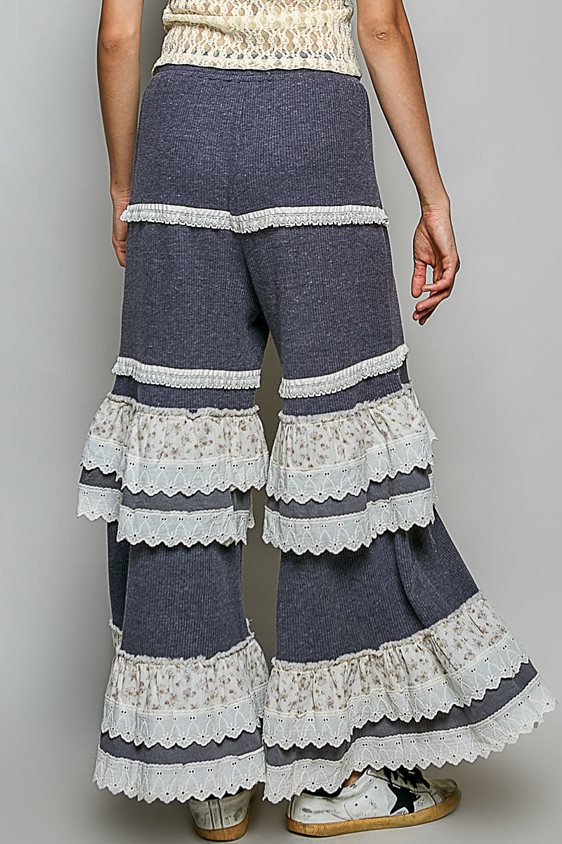 POL Thermal Knit Ruffle Tiered Pants in Charcoal – June Adel