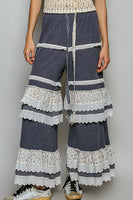 POL Thermal Knit Ruffle Tiered Pants in Charcoal