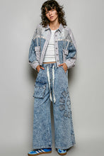 Load image into Gallery viewer, POL Floral Print and Crochet Panel Jacket in Denim Multi
