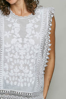POL Botanical Lace Embroidered Sleeveless Blouse in Off White