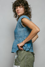 Load image into Gallery viewer, POL Eyelet Embroidered Peplum Blouse in Denim Blue
