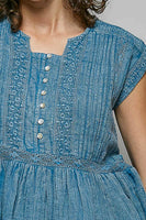 POL Eyelet Embroidered Peplum Blouse in Denim Blue