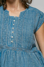 Load image into Gallery viewer, POL Eyelet Embroidered Peplum Blouse in Denim Blue
