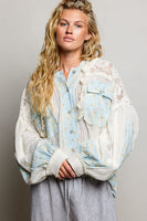 POL Floral Patchwork Balloon Sleeve Top in Off White/Blue