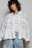 POL Floral Print and Textured Knit Top in Off White