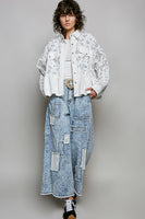 POL Floral Print and Textured Knit Top in Off White