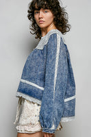 POL OVERSIZED French Terry Knit and Lace Top in Denim