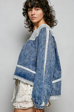 Load image into Gallery viewer, POL OVERSIZED French Terry Knit and Lace Top in Denim

