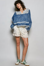 Load image into Gallery viewer, POL OVERSIZED French Terry Knit and Lace Top in Denim
