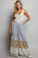 POL Denim and Mixed Panel Wide Leg Pants in Stripe Multi