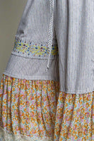 POL Denim and Mixed Panel Wide Leg Pants in Stripe Multi
