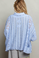 POL OVERSIZED Vintage Lace Collared Poncho Top in Evening Blue