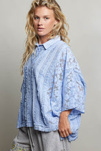 Load image into Gallery viewer, POL OVERSIZED Vintage Lace Collared Poncho Top in Evening Blue
