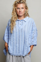POL OVERSIZED Vintage Lace Collared Poncho Top in Evening Blue